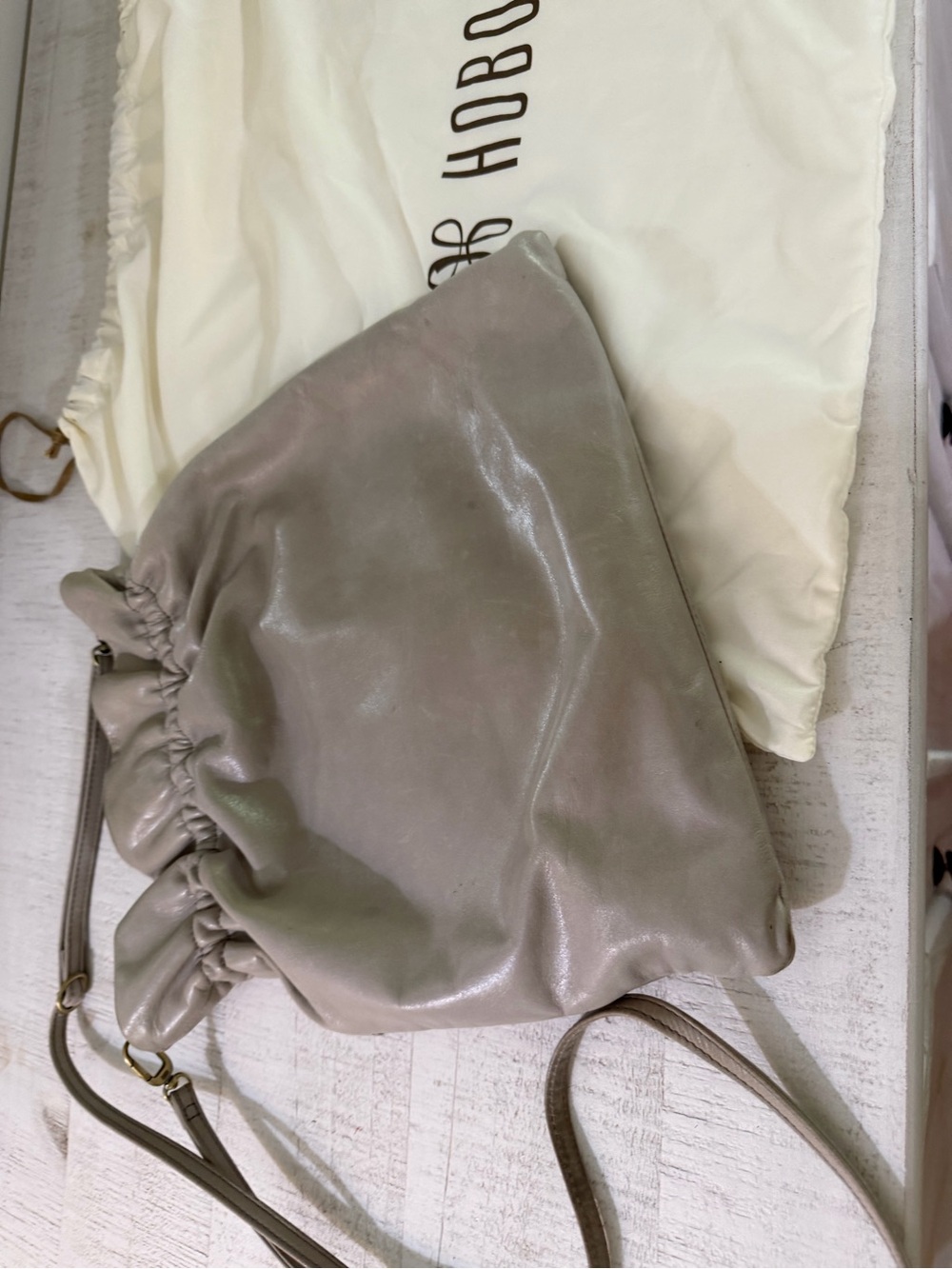 Hobo Soft Gathered Crossbody Bag in Taupe